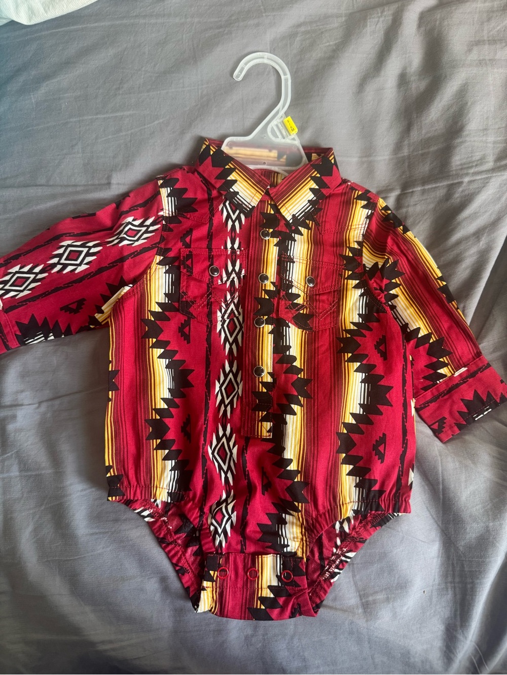 Wrangler Red and Yellow Aztec-Print Button-Front Baby One-Piece